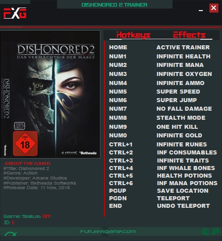 Dishonored 2 v1.77.5.0 (64Bits) Trainer +17